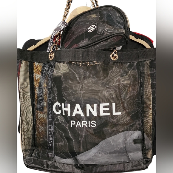 CHANEL Accessories - CHANEL Black Mesh Paris Tote